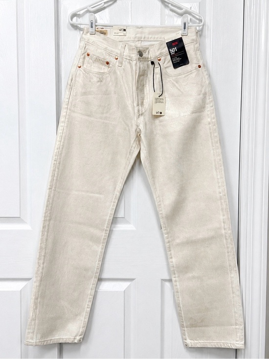 Levi's Denim - Levi’s Premium 501 ’90s Metallic Foil Straight Jeans White Gold NWT 26x30
